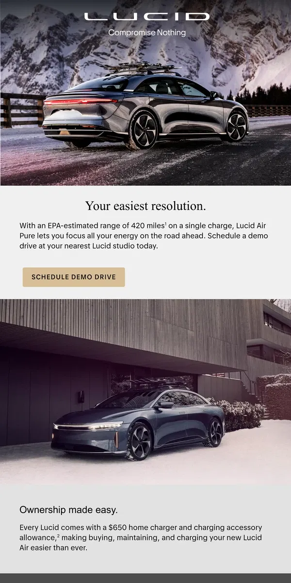 Email from Lucid Motors. New year, bold resolve