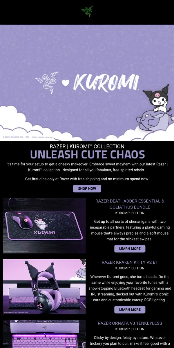 Email from Razer. 😈Meet the New Razer | Kuromi™ Collection.