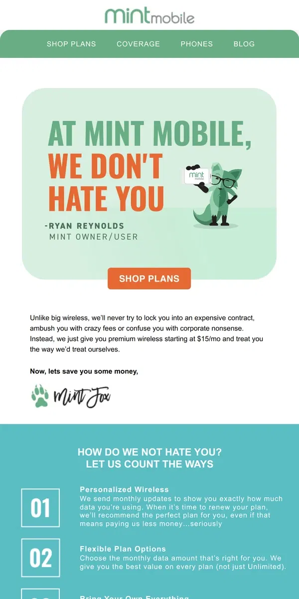 Email from Mint Mobile. Ryan Reynolds has some nice words for you