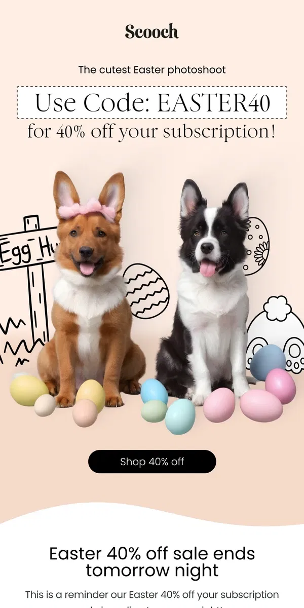 Email from Scooch. An Easter photoshoot with your pup!?