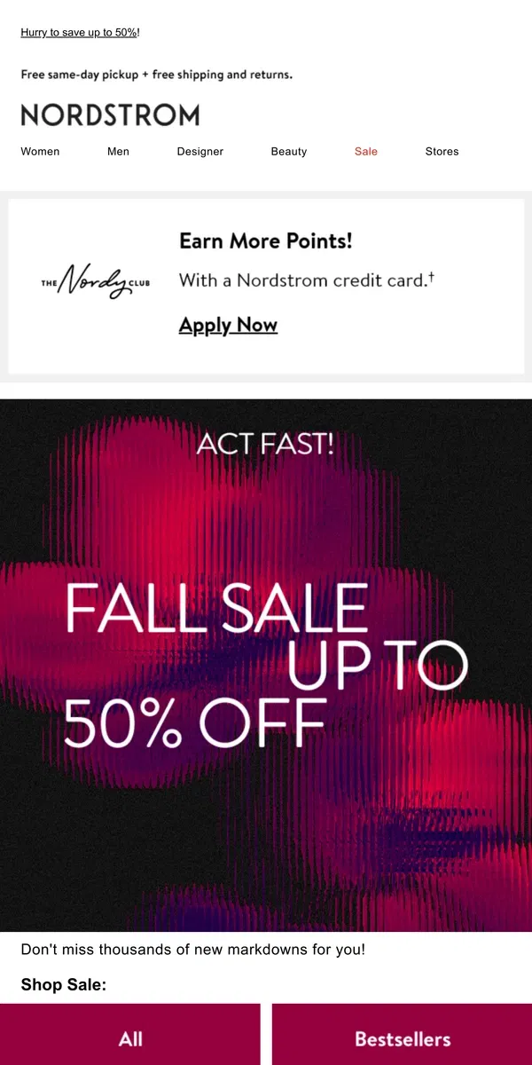 Email from Nordstrom. ⏳ Going fast: Fall Sale picks for you