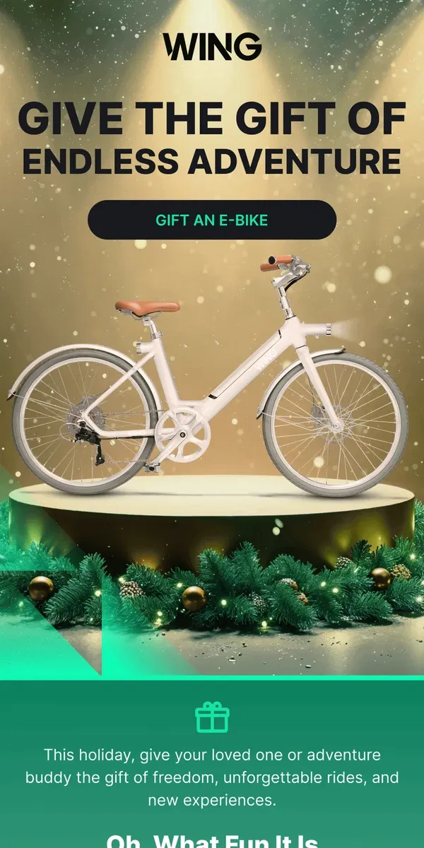 Email from Wing Bikes. 🎁 Still looking for that perfect Holiday gift?