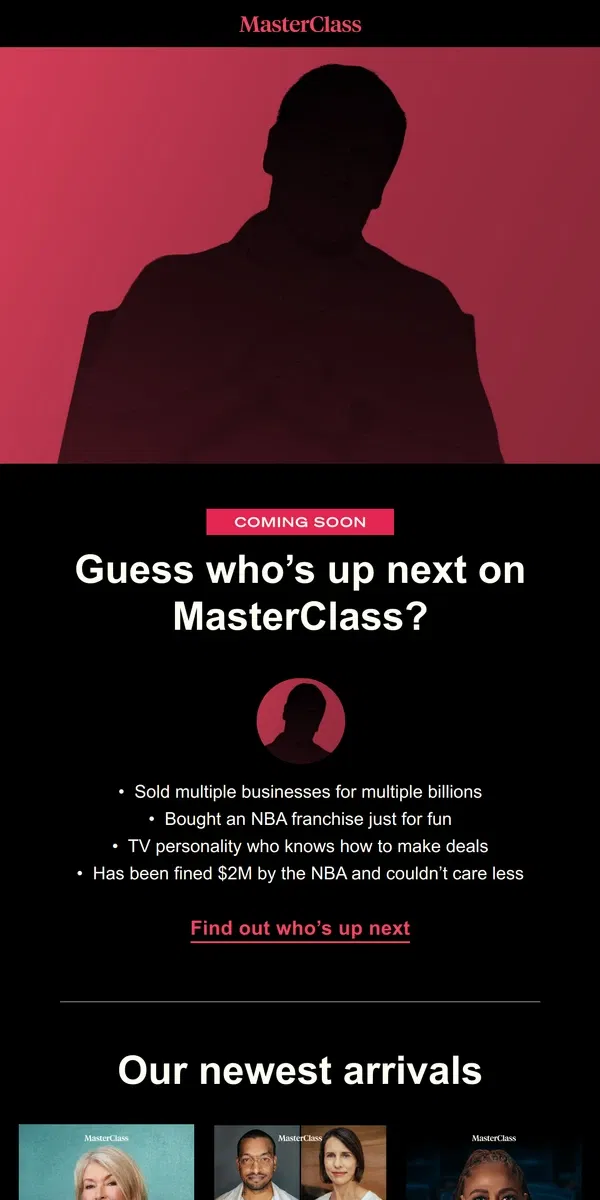 Email from Masterclass. Coming Soon: Billionaire, Maverick, Shark