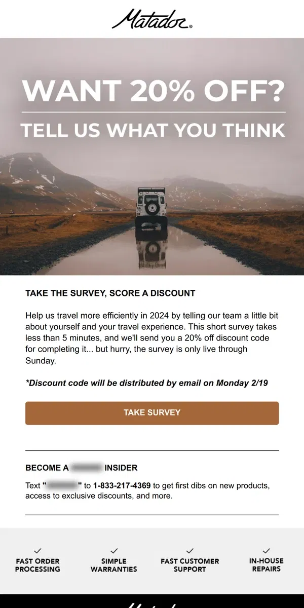 Email from Matador. Want 20% Off?