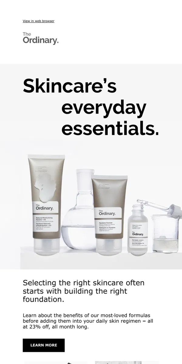 Email from The Ordinary. Skincare’s everyday essentials with 23% off all month long.