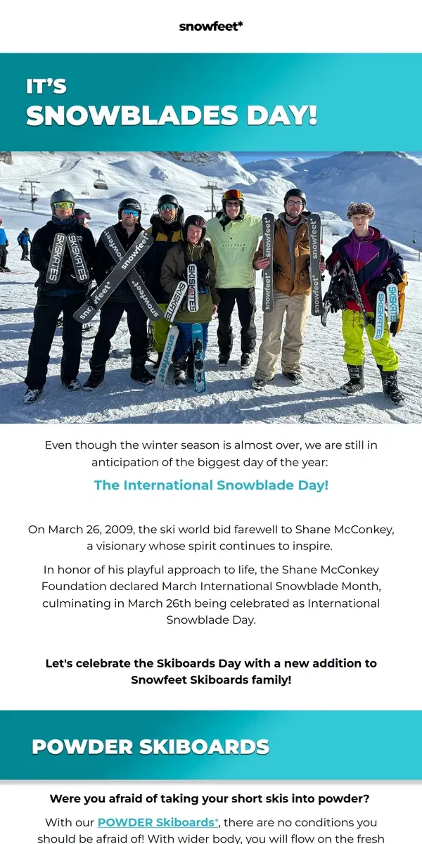 Email from Snowfeet. Did You Know It's International Snowblade Day? 🎿