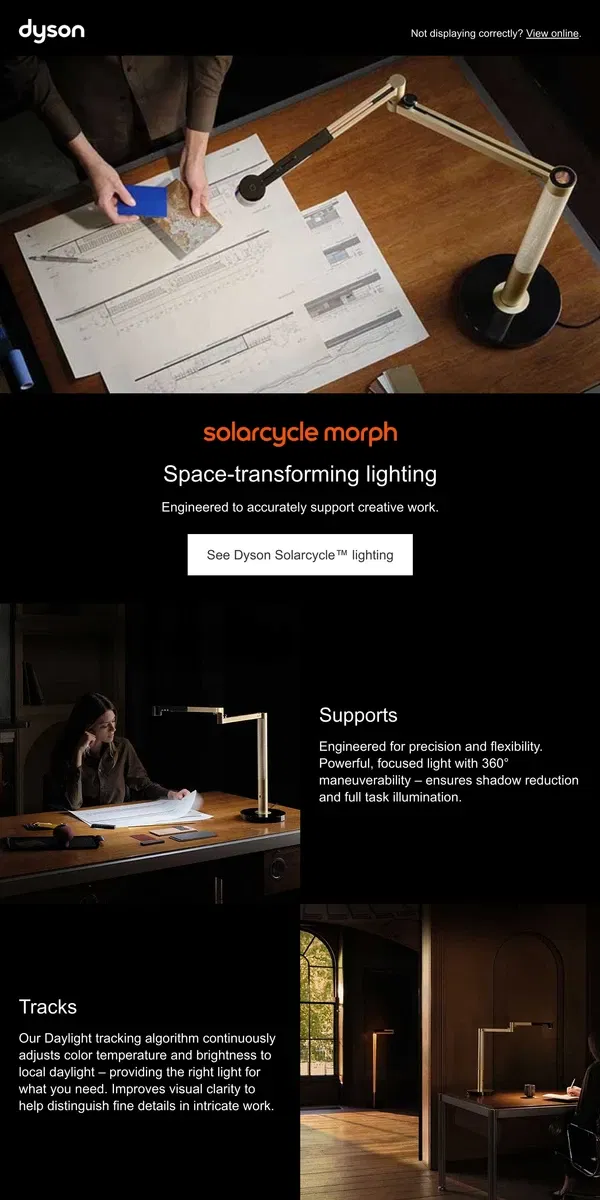 Email from Dyson. Support your day with the versatile Dyson Solarcycle Morph™ light