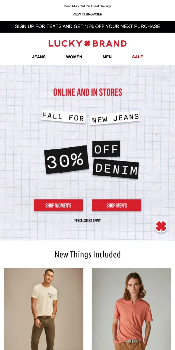 Email from Lucky Brand. You're In Luck! Denim's 30% Off Right Now