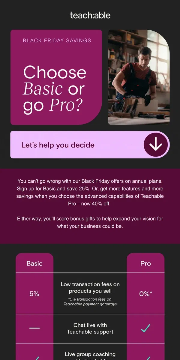 Email from Teachable. ⏰ 40% off Pro expires soon ⏰