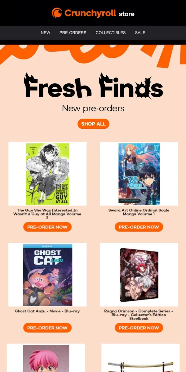 Email from Crunchyroll. Just For You: New Pre-Orders