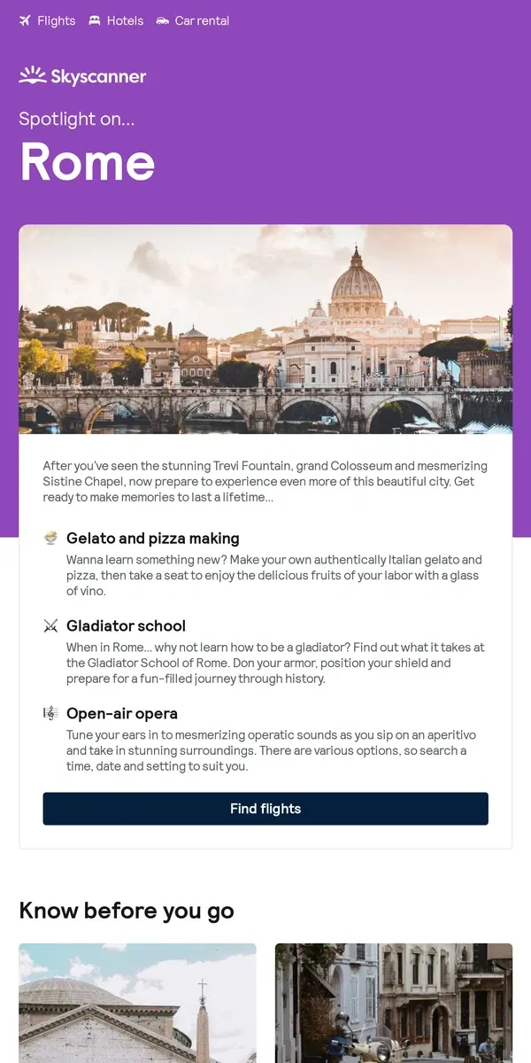 Email from Skyscanner. Spotlight on... Rome