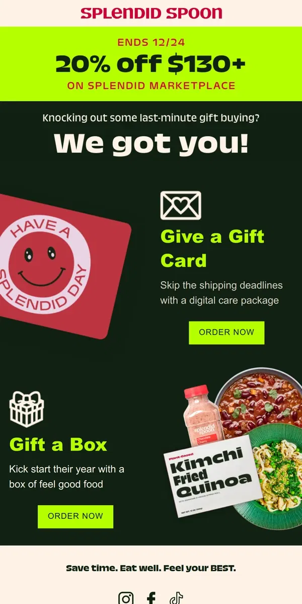 Email from Splendid Spoon. The perfect digital care package: still on sale!