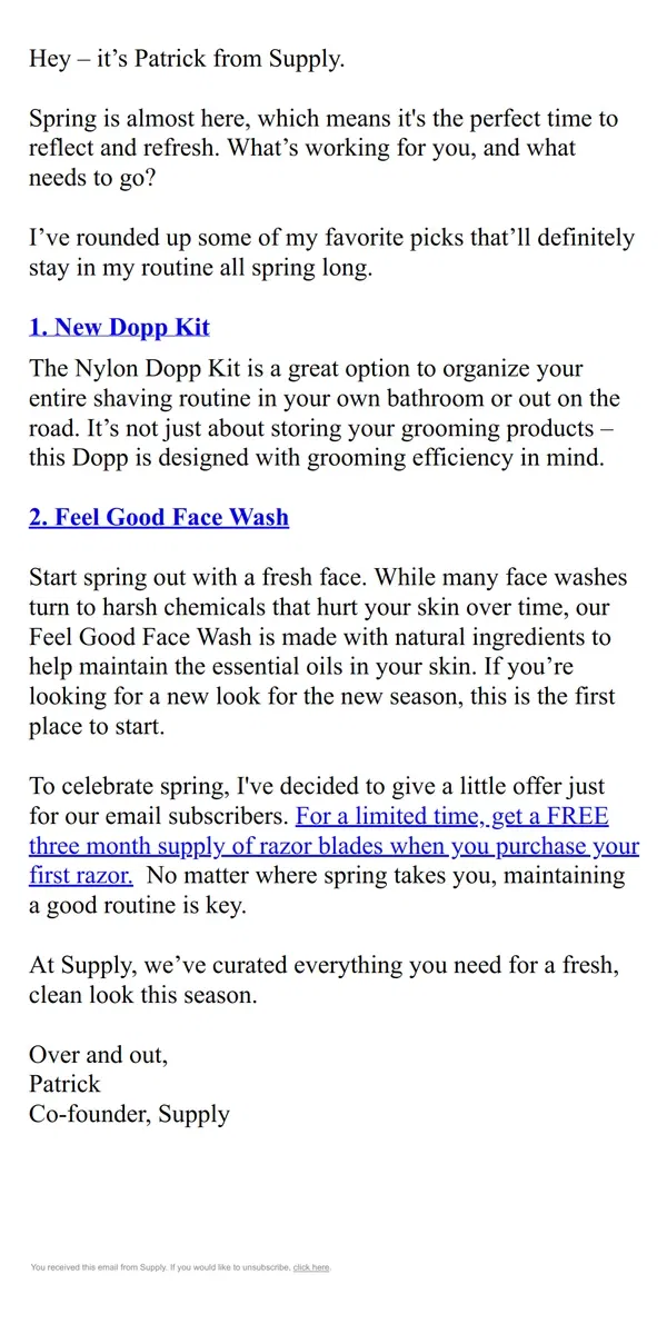 Email from Supply. Patrick’s Spring Must-Haves