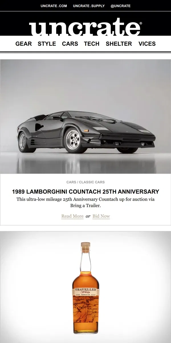 Email from Uncrate. 1989 Lamborghini Countach 25th Anniversary & more