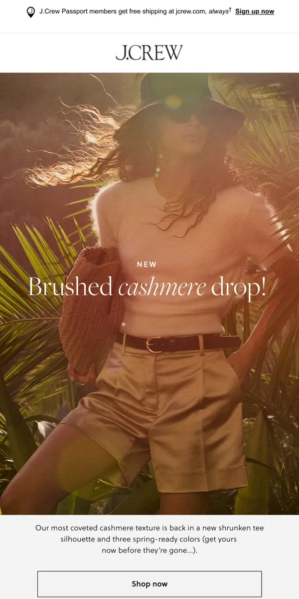 Email from J.Crew. Brushed cashmere is back! (And selling fast...)