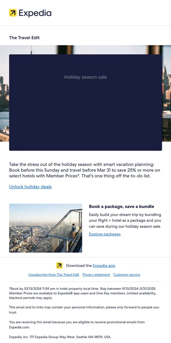 Email from Expedia. Sale ends Oct 13: Book now for savings