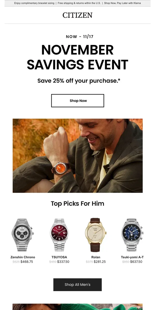 Email from Citizen Watch. You’re Invited: Save 25% Off