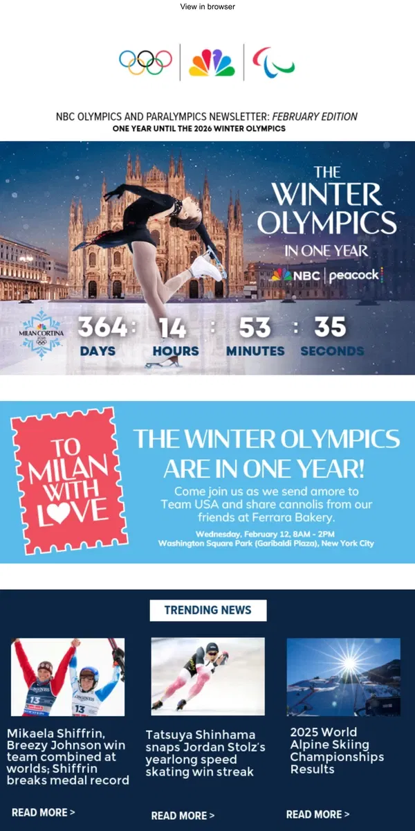 Email from NBC Sports. The 2026 Winter Olympics Are Loading ⏳