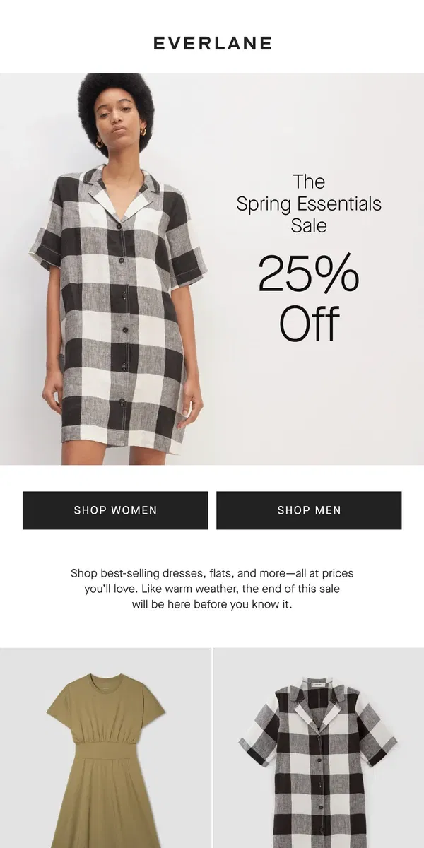 Email from Everlane. 25% Off: Spring Essentials