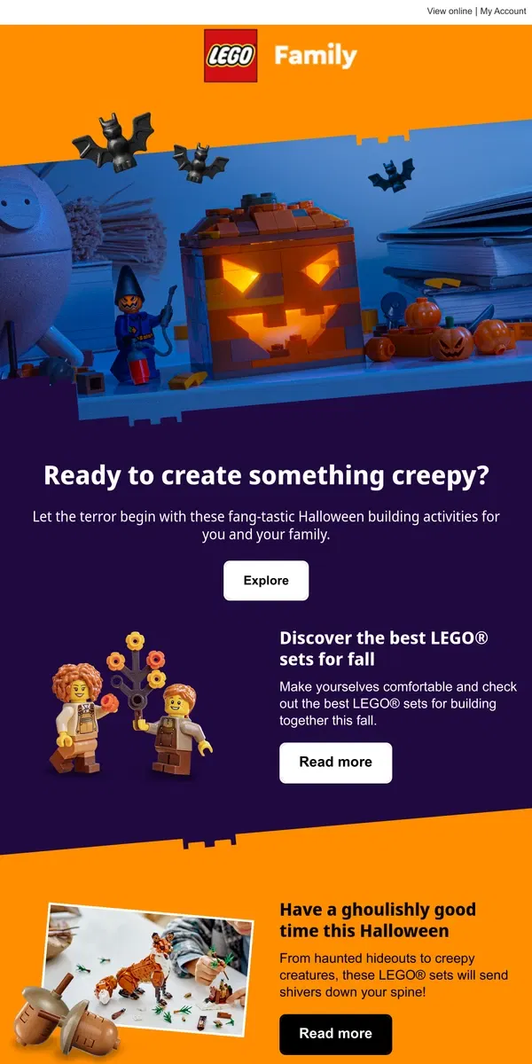 Email from Lego. Family activity ideas for Halloween