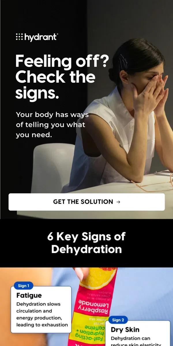 Email from Hydrant. 6 Signs You're More Dehydrated Than You Think