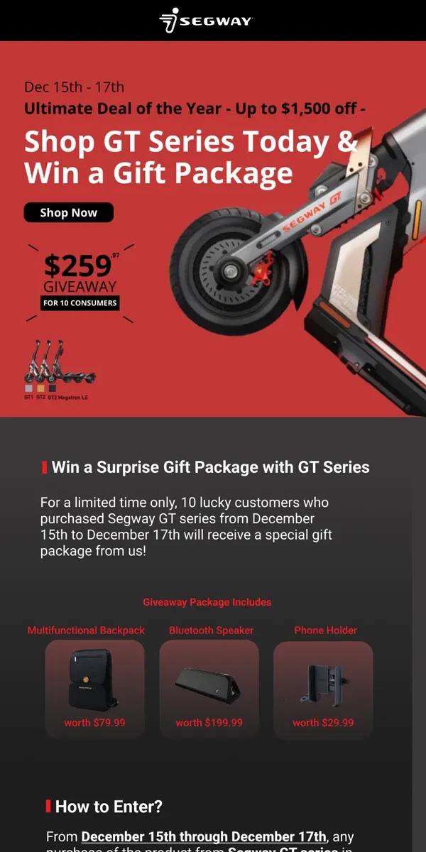 Email from Segway. Shop SuperScooter GT Today & Win a Giveaway🎁