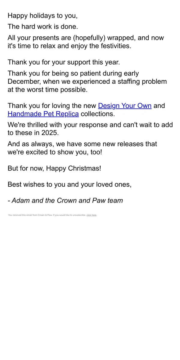 Email from Crown & Paw. A holiday message for you 🐶 🎄