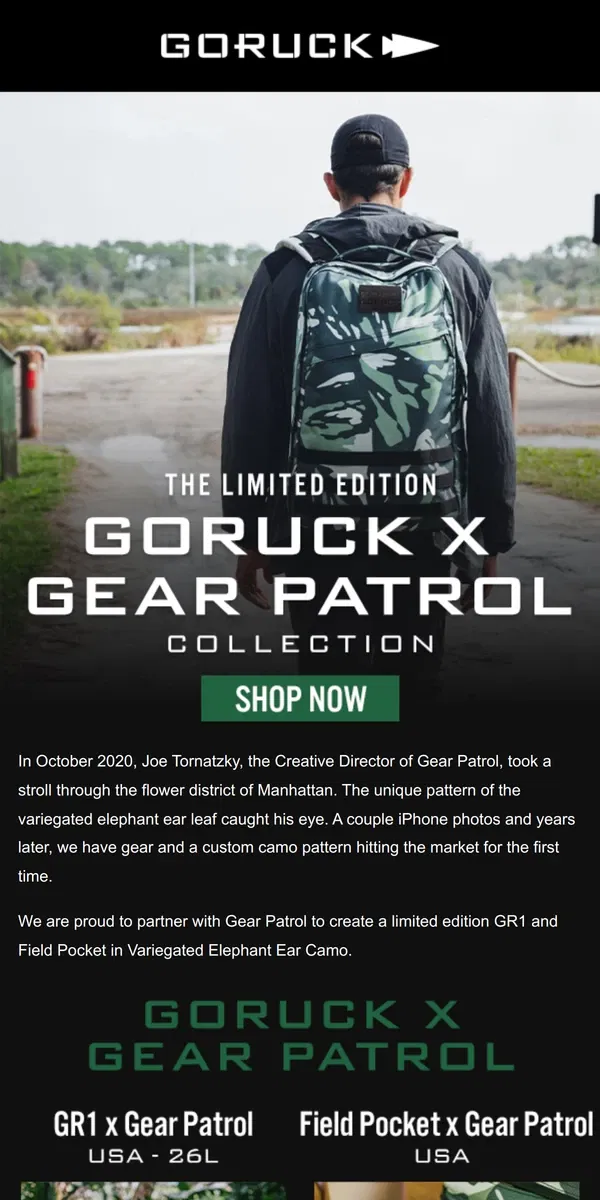 Email from GORUCK. The Limited Edition GORUCK x Gear Patrol Collection