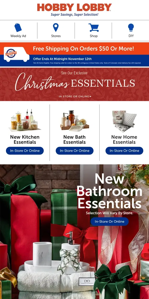 Email from Hobby Lobby. Relaxing Retreat With New Bathroom Essentials