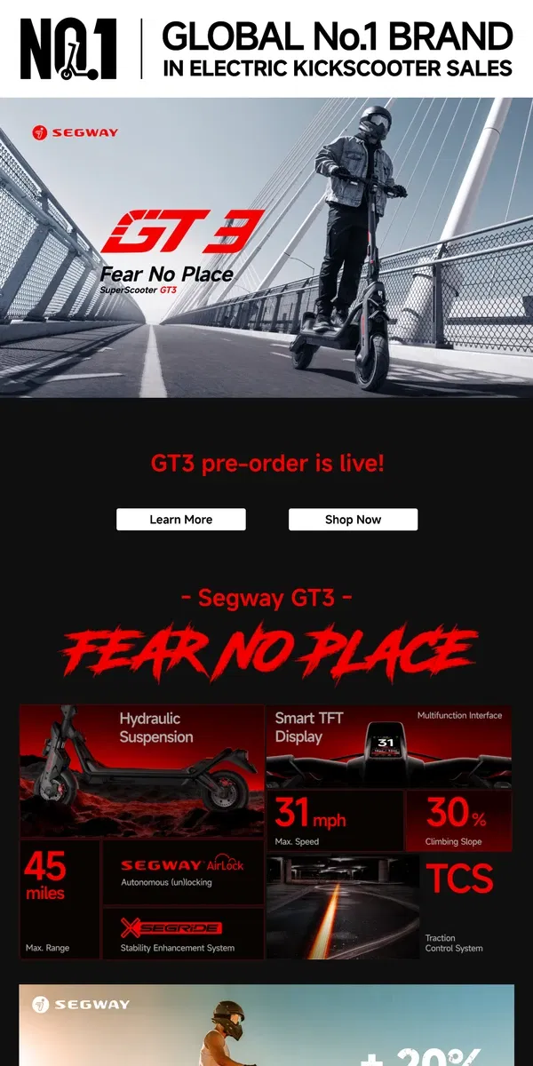 Email from Segway. 🔥 NEW: GT3 Pre-Order Is LIVE!