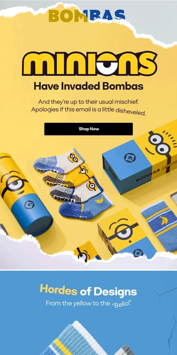 Email from Bombas. Minions Have Taken Over