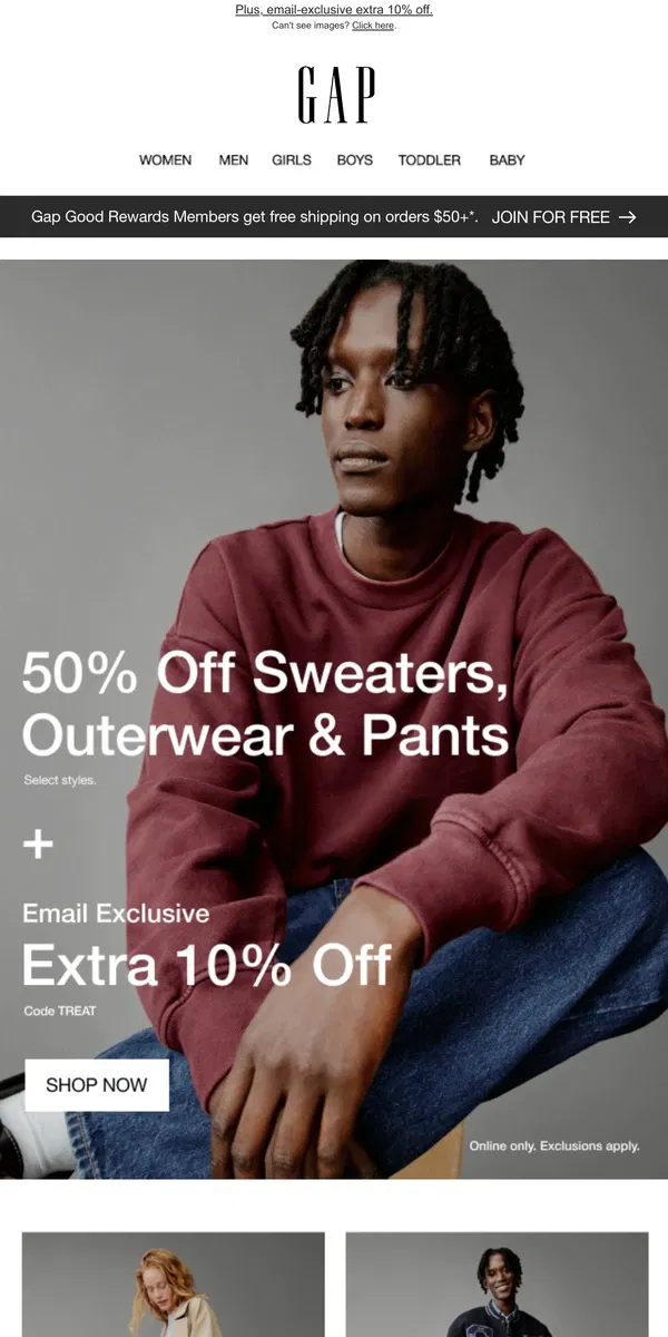 Email from GAP. You're officially getting 50% off essential fall styles