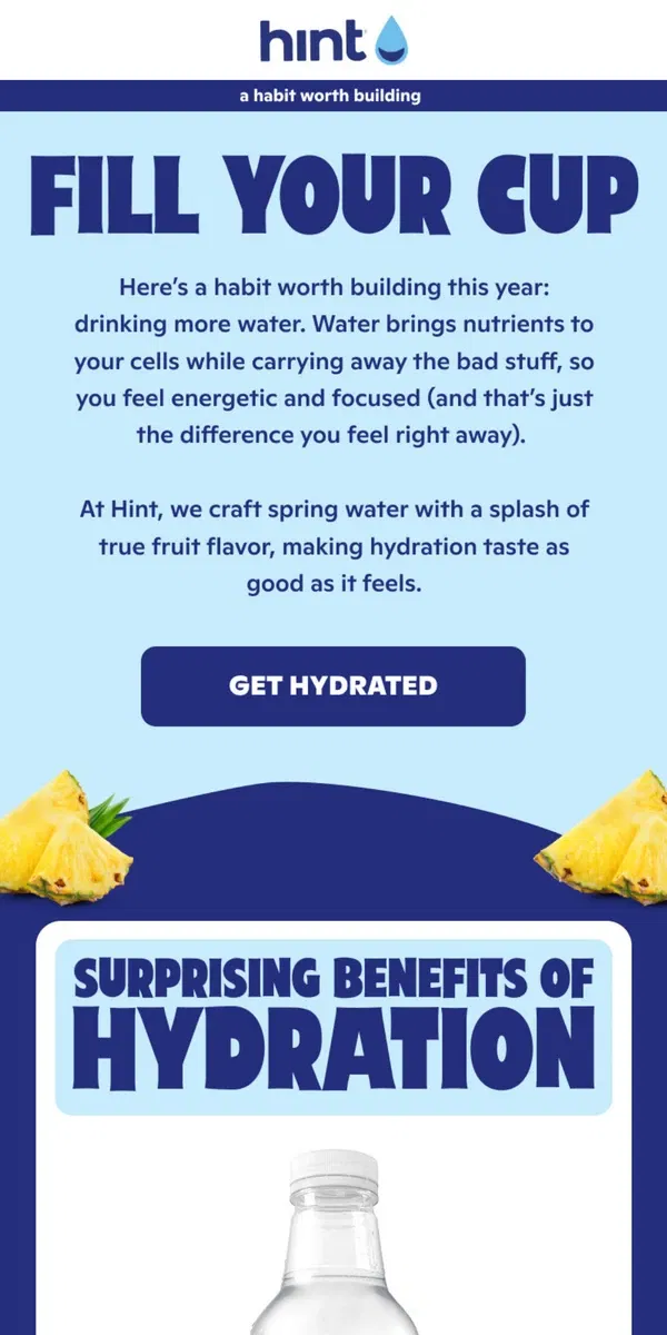 Email from Hint Water. Healthy habits for the win 🏆