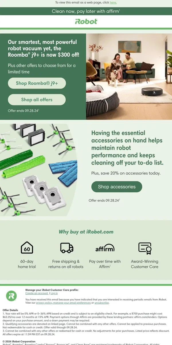 Email from iRobot. Add to your clean routine for less!