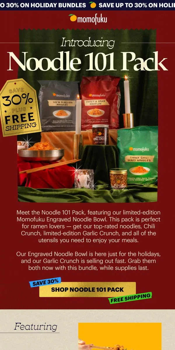 Email from Momofuku. Save 30% on our NEW Noodle 101 Pack