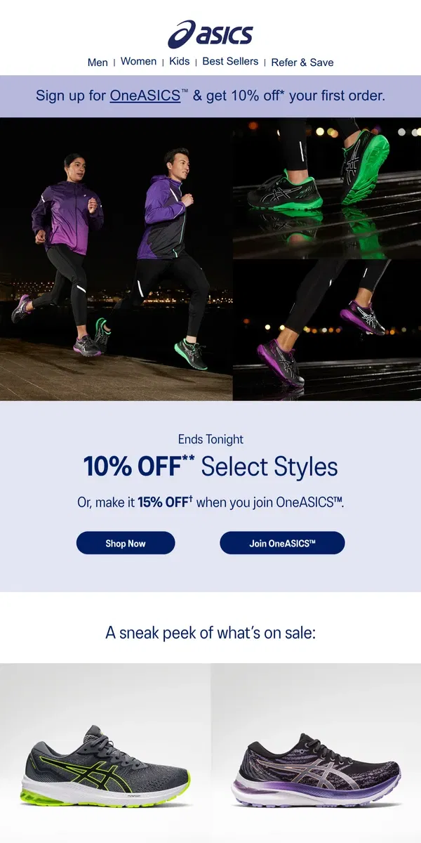 Email from ASICS. 10% OFF going once, going twice...