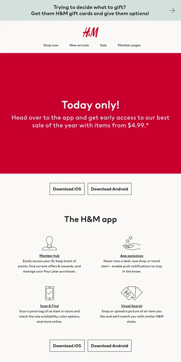 Email from H&M. App early access to our biggest sale ever