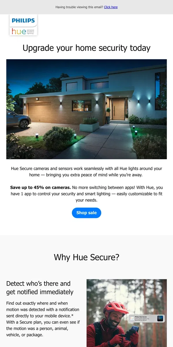 Email from Philips Hue. Up to 45% off Secure cameras