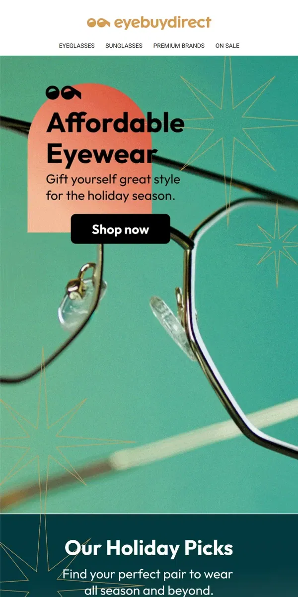 Email from Eyebuydirect. Affordable Holiday Style 🤑✨