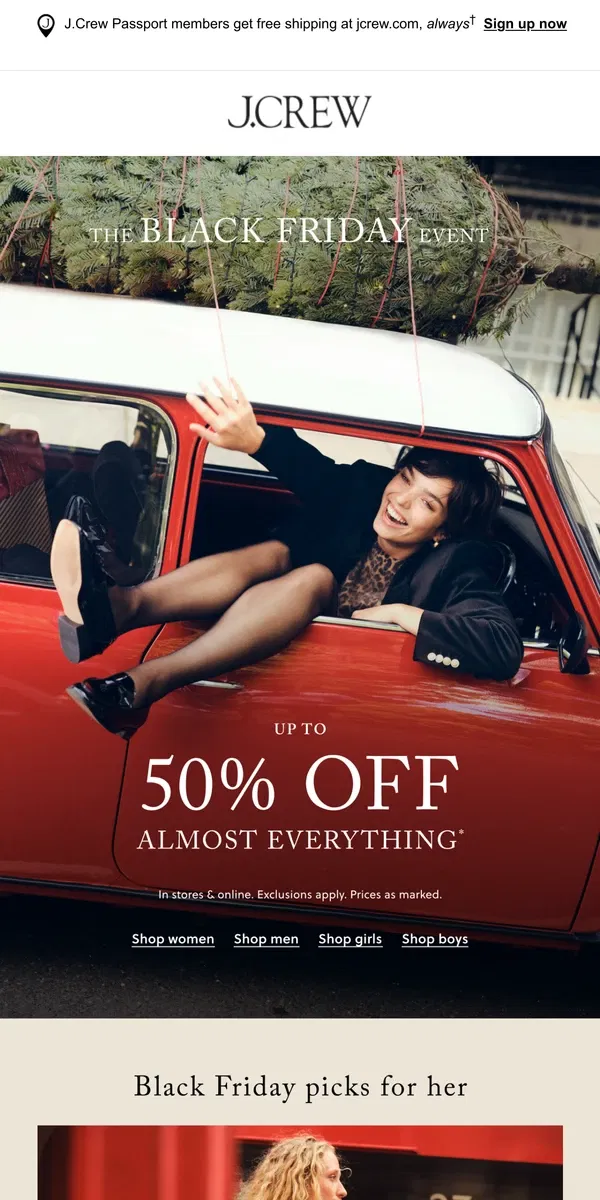 Email from J.Crew. Get up to 50% off almost everything during the Black Friday Event