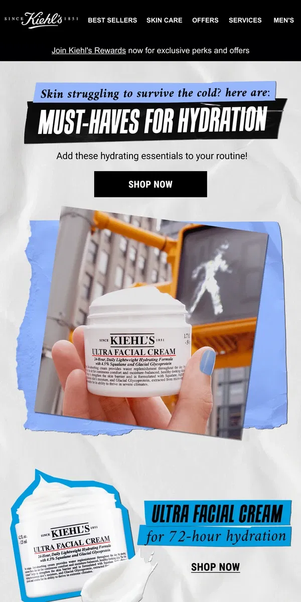 Email from Kiehl's. The Essentials You Need to Combat Extreme Winter Dryness