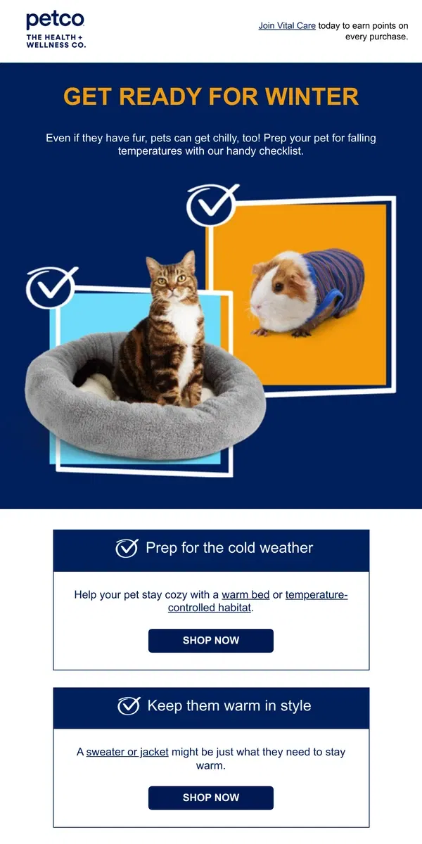 Email from Petco. Colder weather is coming. 🥶