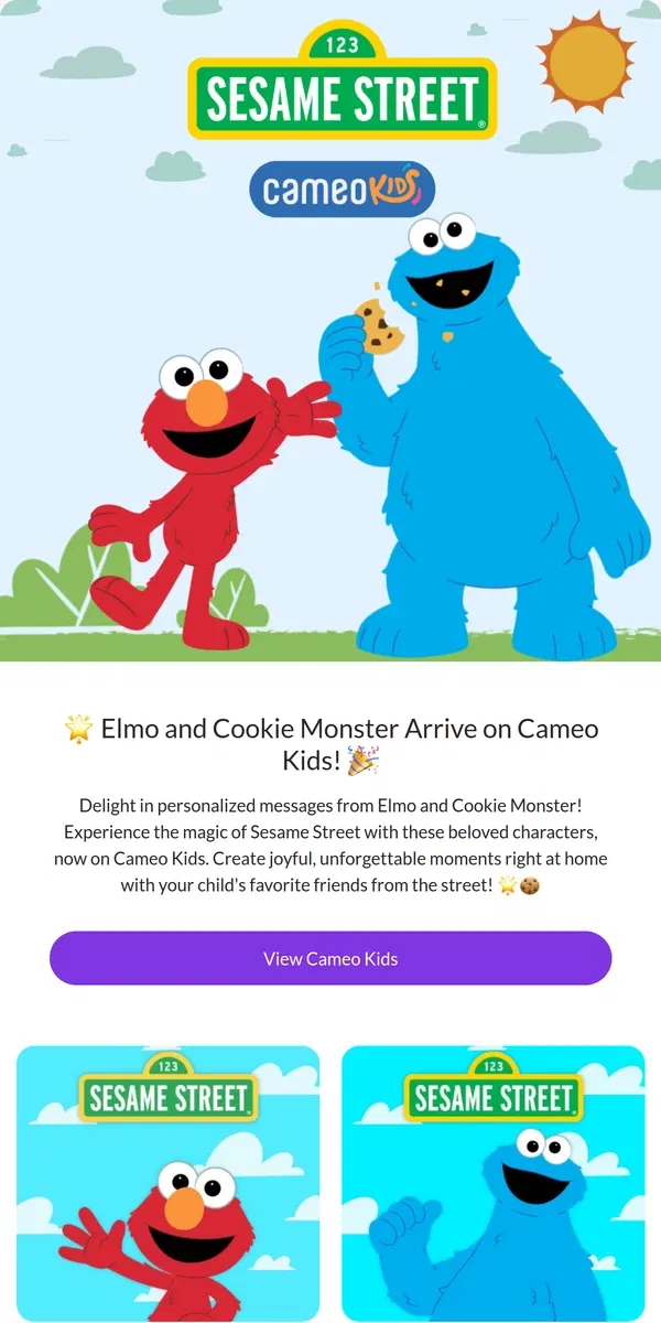 Email from Cameo. 🌟 Sesame Street Joins Cameo Kids! 🎉