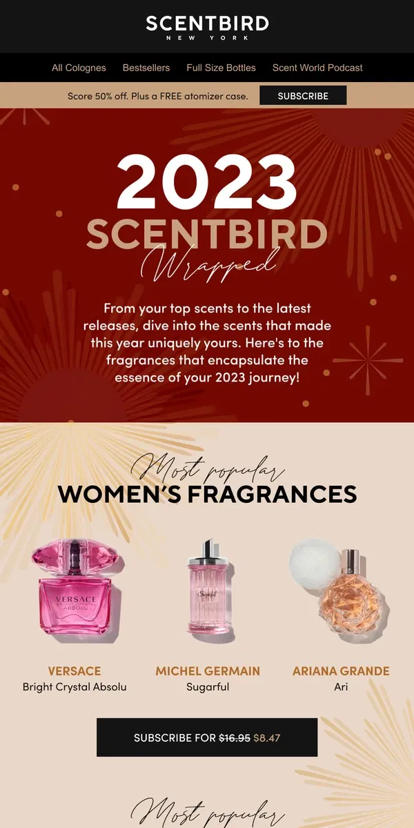 Email from Scentbird. Unwrap your scent story: 2023, Wrapped