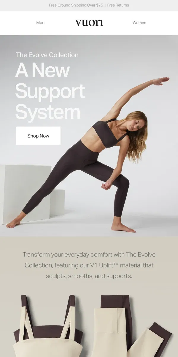 Email from Vuori. New Colors: The Evolve Collection