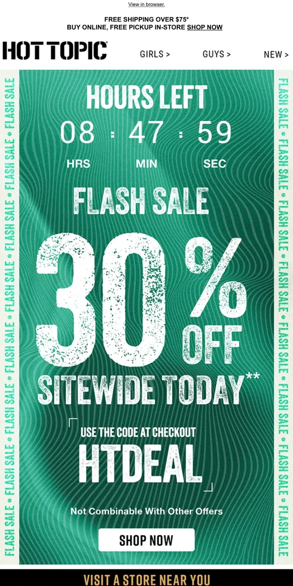 Email from Hot Topic. Time’s running out ⏳ 30% Off ends SOON