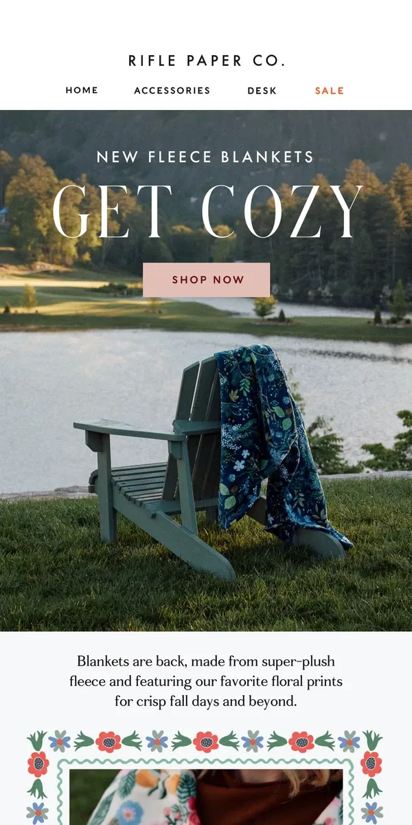 Email from Rifle Paper Co.. Selling Fast: Cozy Fleece Blankets for Fall 🍁