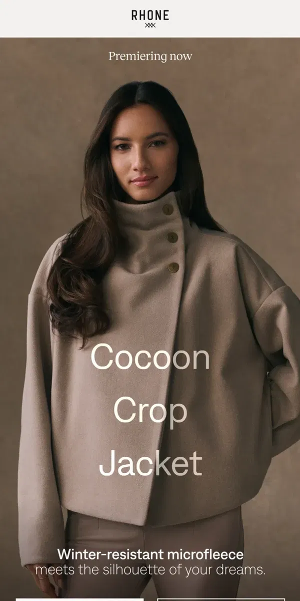 Email from Rhone. Meet the Cocoon Crop Jacket