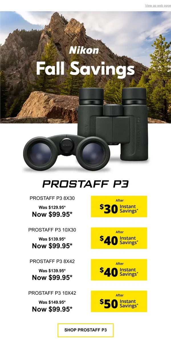 Email from Nikon. Binoculars at our lowest price of the season!