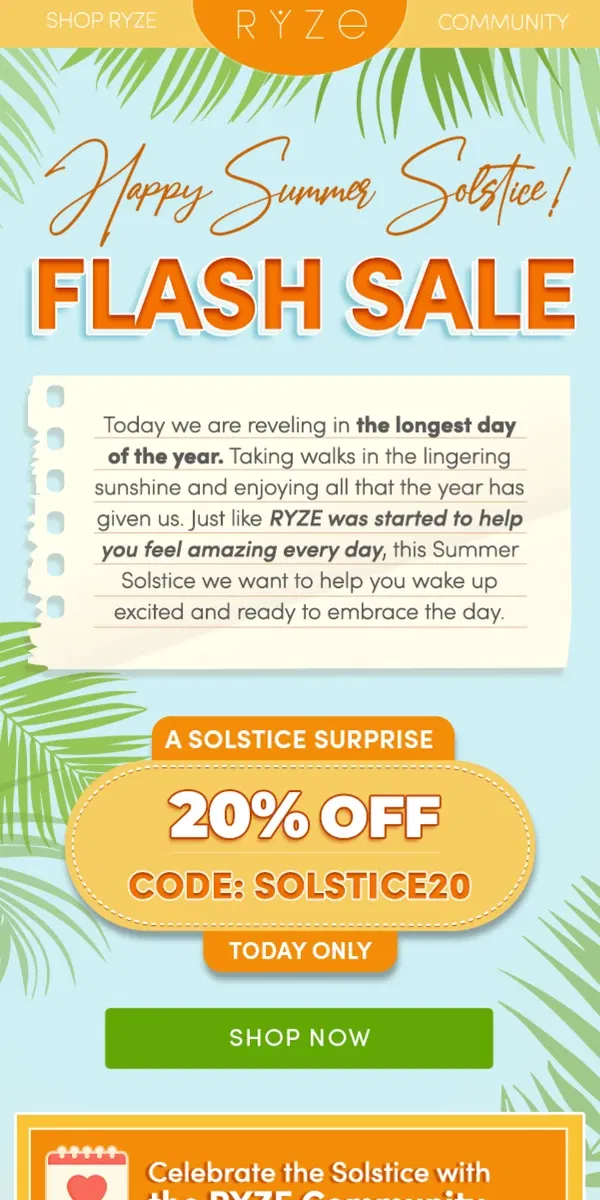 Email from RYZE Mushroom Coffee. Email Exclusive: 24 HOUR FLASH SALE ☀️